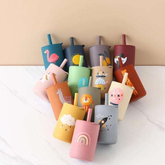 Toddler Silicone Printed Straw Sippy Cup